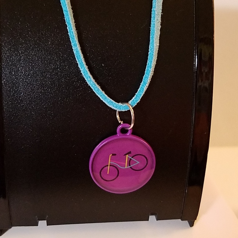Vegan Suede Necklace 18 Blue Purple Bicycle 10$